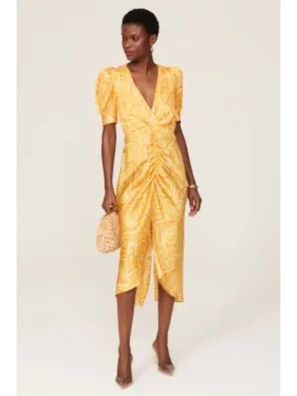 R-169. Ronny Kobo Orange Swirl Midi Dress